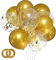 Metallic Gold Balloons 50PCS Shiny Chrome Gold Latex Balloons&Gold Confetti Baloons and 64FT Ribbons 12 Inch Golden Ballons Set for Birthday Wedding Graduation Anniversary New Year Party Decoration