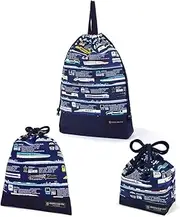 NJ601800 Drawstring Bag, 3-Piece Set, Large Drawstring (Lunch Bag), Drawstring (Cup Bag), Gymnastics Bag, Preparation for School Entrance to Kindergarten, Cool, Boys, Departure