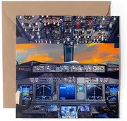 1 x Greeting Card Flight Deck Aeroplane Cockpit Pilot Gift - Blank Birthday Celebration Anniversary #16297