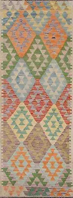 Pastel Color Southwestern Reversible Kilim Hand woven Narrow Runner Rug 3'x8'
