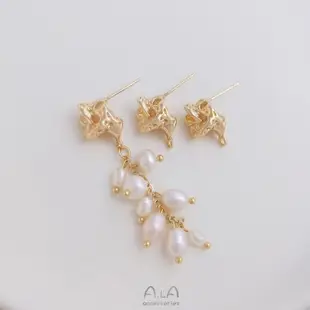 宏雲Hongyun-Ala--14K鍍金時尚小怪獸不規則異形耳釘925銀針diy手工耳環耳飾品配件