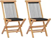 Folding Garden Chairs 2 pcs, Terrace Chair, Dining Chair with Backrest for Patio, Restaurant, Yard, Poolside, 46 x 62 x 90 cm, Black