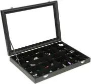 Black 40 Grid Jewelry Organizer Display Box with Transparent lid Velvet Earri...