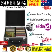 CD Holder Storage Case 40 CD's Lockable Sturdy Disc Media Organiser Box Black AU