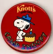 1984 KNOTT'S CAMP SNOOPY 2 1/4" Pinback Button (Issued for 1 year anniversary)