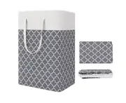 Laundry Baskets Laundry Hamper with Long HandlesCollapsible Waterproof Clothes Hamper Free Bonus Customized Bag-Gray