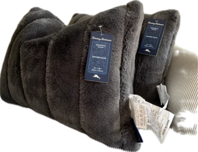 Tommy Bahama Two Grey Decorative Pillows 14x20" Faux Fur Duck Feather Filled New