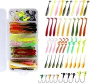 Generic 40pcs/Box Soft Lure with 10pcs Jig Head Hook Soft Fishing Lures Kit Artificial Bait Fishing Accessories for Carp Pike Zander