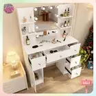 Dressing Table Stool Set Vanity Desk With LED Mirror 5 Drawers & Bulbs Shelves