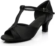 [HOBTEC] Women's Latin Dance Shoes with T-Strap Open Toe Ballroom Salsa and Bachata Dance Shoes
