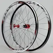 [ZECHAO] 700C Road Bike Wheelset,30MM Double Wall Alloy Rim Brake Sealed Bearing Hub C/V Rim Brake 7-11 Speed Cassette Wheelset (Color : B-red, Size : 700C)
