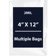 2Mil 4" X 12" | LDPE Clear Flat Poly Bags, Flexible & Durable | Multiple Bags