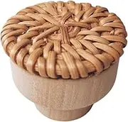 BOHOIFY 6pc Boho Rattan Knobs for Dresser, Drawers, Cabinet; Handmade Boho Wicker Woven Decorative Pulls Handles Home Decor Boho Wood Furniture (Caramel)