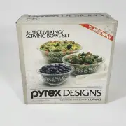 Corning Pyrex White Lace 3 Piece Glass Bowl Set 6001213 NOS NOS in Box 1987