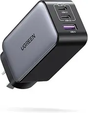 UGREEN USB C Charger 65W Nexode 3 Ports GaN II Fast Charging Block, PD3.0 Compact Power Adapter AU Plug for MacBook Pro, Dell XPS, iPhone 16 Pro Max/15/14, iPad, Galaxy S25 Ultra (PPS 45W), Pixel 9/8