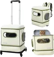 Cat Carrier Backpack with Wheels for Small Cats and Dogs,Rolling Cat Backpack with Breathable Mesh,Wheeled Pet Carrier Backpack for Travel