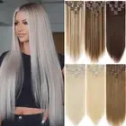 Clearance Human Hair Extensions Clip In Hair Weft Full Head 8 Pieces Thick #Grey