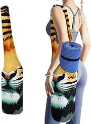 JKLQWH Little Fat Tiger Head Printed Yoga Mat Bag Long Tote with Pockets for Your Yoga Accessories Exercise Yoga Mat Carrier Holder Multi-Functional Storage Bag Holds Most Pilates Mats