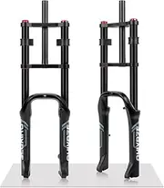 20 Inch 4.0 Fat Tire E Bike Air Suspension Fork, 140mm Travel Rebound Adjustable Double Crown Front Forks QR 9x135mm Disc Brake Straight Steerer Tube with Tapered Conversion Washer(Black)