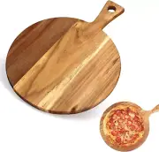 Round Acacia Wood Cutting Board with Handle, Wooden Chopping Board, Wood Pizza P