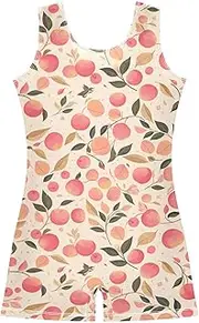[FRODOTGV] Pink Watercolor Peaches Girls Gymnastic Leotard Soft Biketard Tumbling Outfits for Training, Yoga, Tumbling