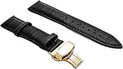 [g24] 19mm Genuine Leather Watch Band Strap Fits PRC200 , Quickster Chronograph, PRC200 Black Deployment Golden Buckle