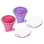 2pcs Collapsible Water Bottle, 270mL Folding Cup with Lid, Purple Rose Red