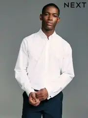 White Button Down Collar Regular Fit Easy Care Double Cuff Smart Shirt (AC8837) | $40