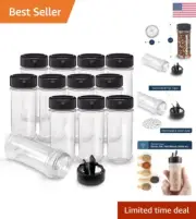 Clear Plastic Spice Jars with Shaker Lids - 12 Pack, 5.5 Oz Containers