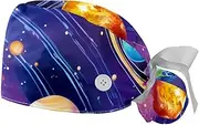 [YTYVAGT] 2-Pc,Gourd-Shaped Working Cap,Fisherman Hat with Buttons and Cotton Sweatband,Bright Planets of Solar System