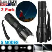2x 90000LM Tactical Flashlight LED Torch Zoom Rechargeable Waterproof Camping