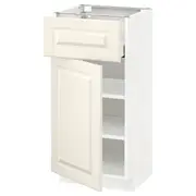 METOD / MAXIMERA base cabinet with drawer/door, white/Bodbyn off-white, 40x37x80 cm