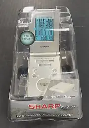 SHARP Ultra-Slim Folding LCD Travel Alarm Clock Silver