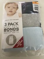 1 X 3 Pkt Bonds Baby Vest Singlets Vests Size 00 Blue Grey Dark Blue Brand New