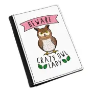 Beware Crazy Owl Lady Passport Holder Cover Case Wallet - Funny Cute Animal Bird