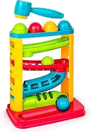 Playkidz: Pound A Ball - Multi-color Pounding Toy for Toddlers (12 months+) - 4 Colorful Balls, Squeaky Hammer