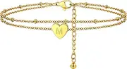 [ChainsProMax] Chic Heart Anklet, Women Summer Beach Foot Chain, A to Z Initial Ankle Bracelet, Adjustable, Silver Color -Send Gift Box