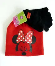 Minnie Mouse Red Beanie and Black Gloves Set Disney Junior NWT Child OSFM