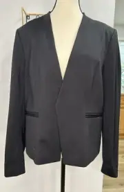 DKNY Women's Black Open Front Long Sleeve Pockets Collar Blazer Jacket 14