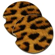 Leopard Wood Car Coaster Gift Set fit Car & Truck Cup Holder