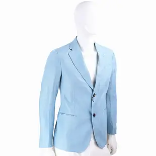 Emporio Armani 柔軟嫘縈微墊肩雙開衩水藍色西裝外套