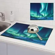 Northern Lights Dish Drying Mats for Kitchen Counter, Absorbent Microfiber Kitchen Dishes Drainer Mat Large Dish Drying Pad with Hook Coffee Mat Kitchen Accessories 18x24 Inch