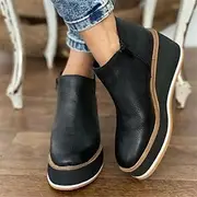 Chic Women's Black Platform Wedge Ankle Boots - Casual and Trendy Footwear for Everyday Wear