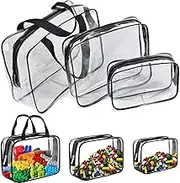 3 Packs Large/Medium/Small Toy Storage Bags, Reusable Transparent PVC Board Game Storage Bag, Travel Waterproof Organizer Bags with Nylon Zipper for Building Blocks, Puzzle, Kids Books