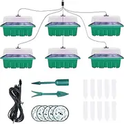 Rotulark 6 Pack Seed Starter Tray with Grow Light, Greenhouse Mini Plant Seeding Kit, Indoor Seed Starter Kit with Adjustable Humidity Dome, Gardening Plant Germination Trays