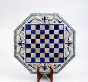 24'' Black Marble Chess Table Top Pietra Dura Inlay Children Game Kids c70