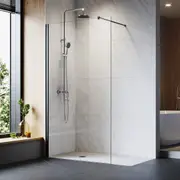 ELEGANT Frameless Shower Screen 8mm Tempered Glass Walk In Bathroom Fixed Panel in Black 110x200cm