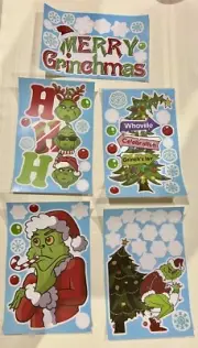 New 5 Sheets Of Christmas Grinch Window Clings