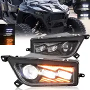 Pair ATV UTV LED Headlights Hi/Lo Beam Halo DRL For Polaris RZR XP 1000 GENERAL