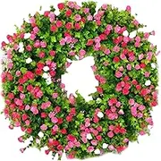 Pink Spring Wreath - Artificial Spring Door Wreath | Greenery Front Door Decor | Seasonal Wreath for Home, Porch and Wedding Decorations
